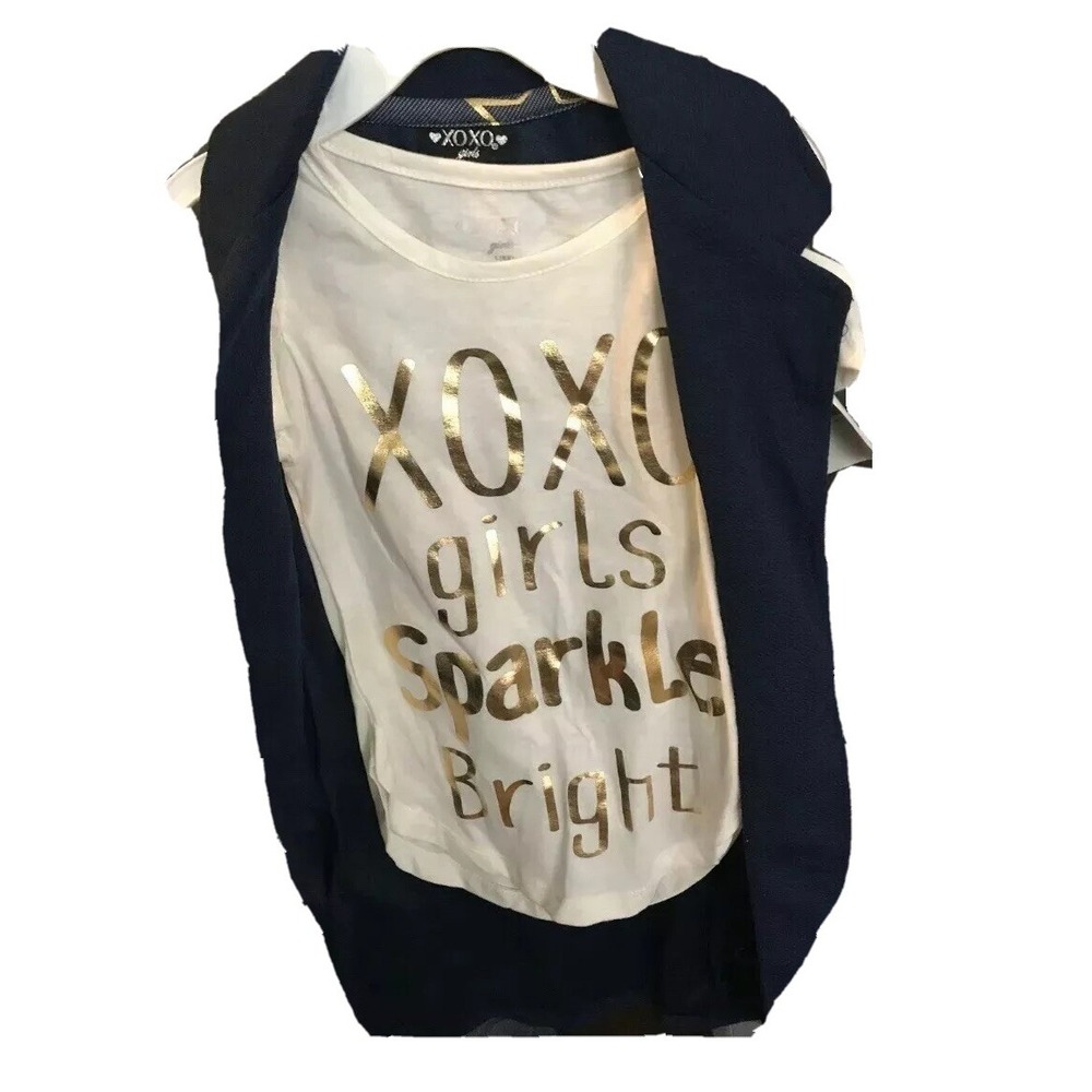 XOXO Girls 3 Piece Set New with Tags Vest Leggings Top 6X Navy Gold Denim Cream